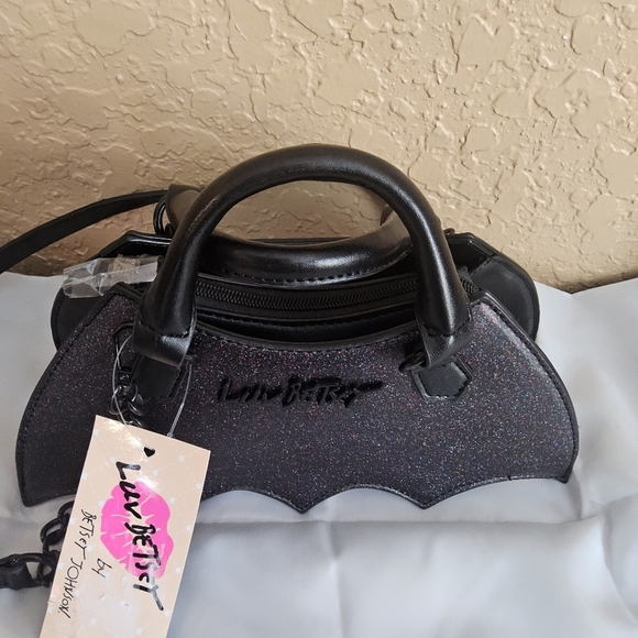 Betsey Johnson Black Glitter Mini Bat Bag - Picture 3 of 6